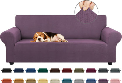 Stretch Sofa Cover Slipcover ，Couch Covers for 3 Cushion Couch Sofa pet Friendly (78"-94") Furniture Protector Sofa with Elastic Bottom for Kids,Dog, Jacquard Small Checked(Large,Black)