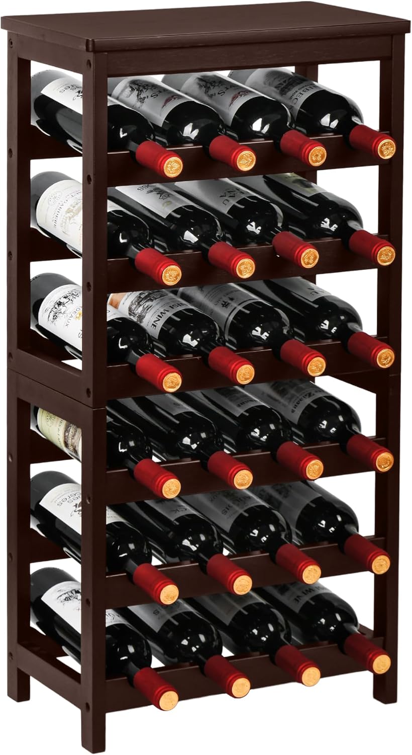 Bamboo Wine Rack, Sturdy and Durable Wine Storage Cabinet Shelf, Wine Racks Countertop for Pantry,Kitchen,3-Tier 12 Bottles Wine Rack Black