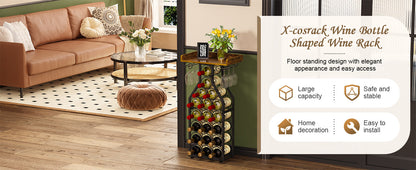 X-cosrack Wine Rack Freestanding Floor, Wine Storage Rack Mini Bar Table with Tabletop, Glass Holder Wine Bottle Display Stand Liquor Cabinet for Home Bar Kitchen Living Room