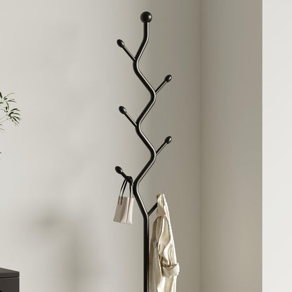 Tree Branch-Look Coat Rack Freestanding with 6 Hooks & Sturdy Marble base Metal Clothes Hanger Stand for Entryway/Mudroom/Bedroom/Hallway/Home Office (Matte black)