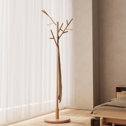 Coat Rack,Solid Wood Coat Rack Freestanding with 12 Hooks,Coat tree freestanding 3 Adjustable Heights for coat, Hats, Handbags，Coat Stand for Entryway,Bedroom (Walnut)