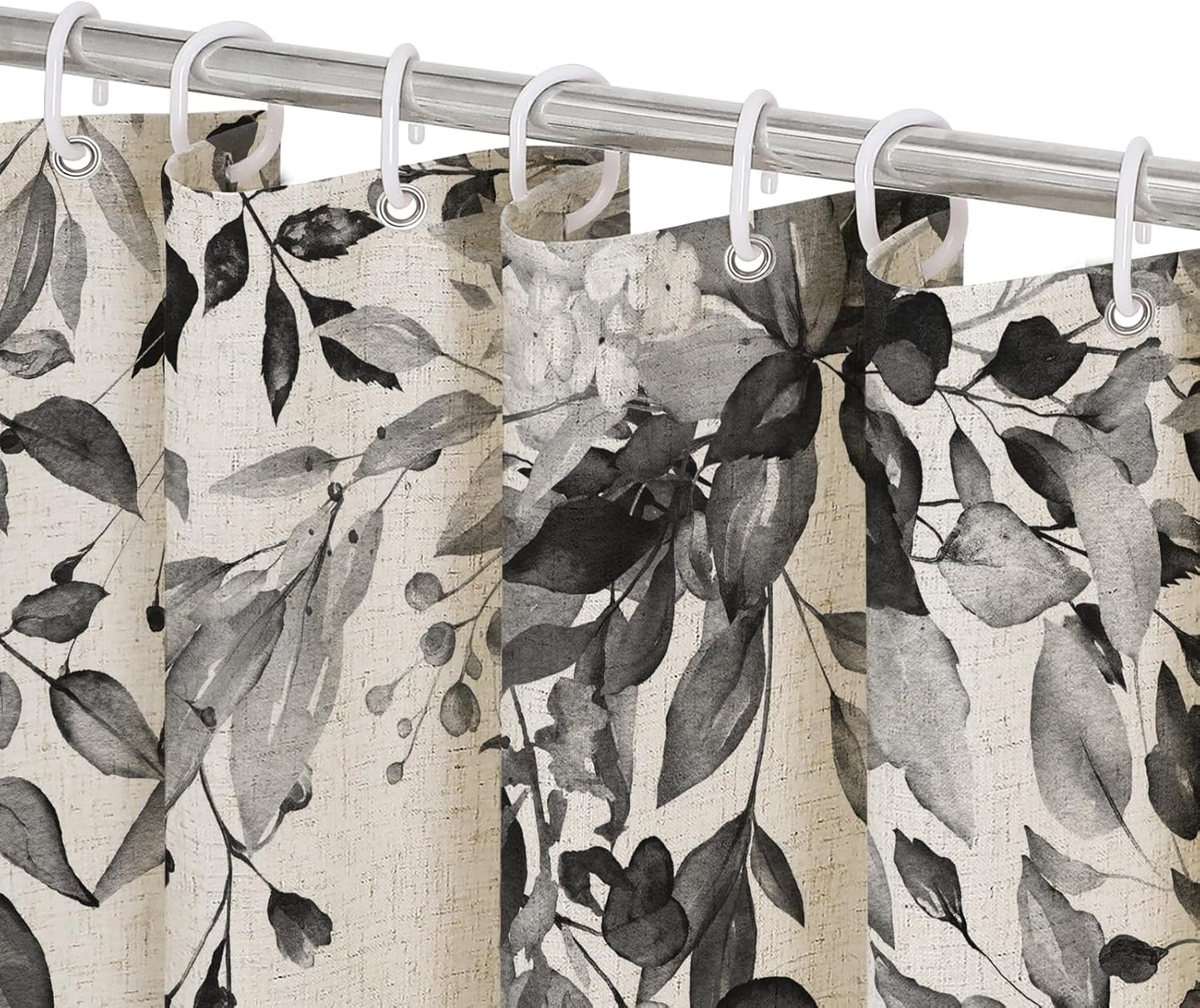 Grey Eucalyptus Shower Curtain, Watercolor Plant Leaves with Floral Bathroom Shower Curtain Set, Gray White, 72x72