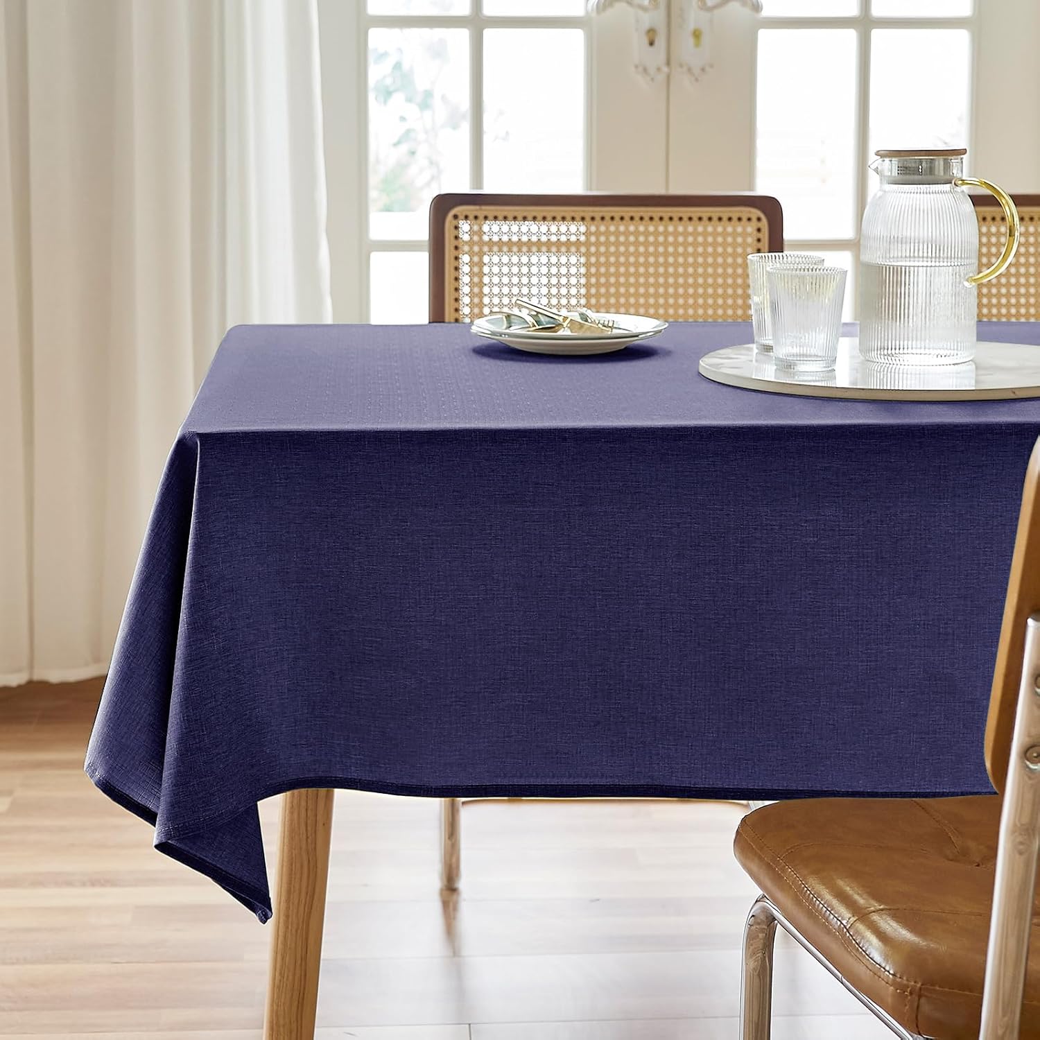 Textured Polyester Tablecloth Rectangle 52x70 Waterproof Spill-Proof Wipeable Table Cloth Wrinkle Free Dining Table Cover for Birthday Farmhouse Spring Tablecloths Up to 36‘'X54''