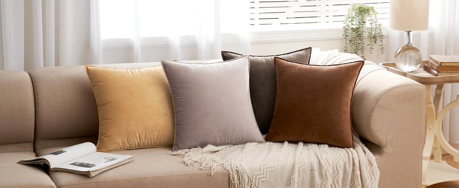 MIULEE Brown Velvet Throw Pillow Covers 20x20 Soft Decorative Solid Square Cushion Cases Pack of 2 Modern Luxury Home Decor for Couch, Sofa, Bedroom