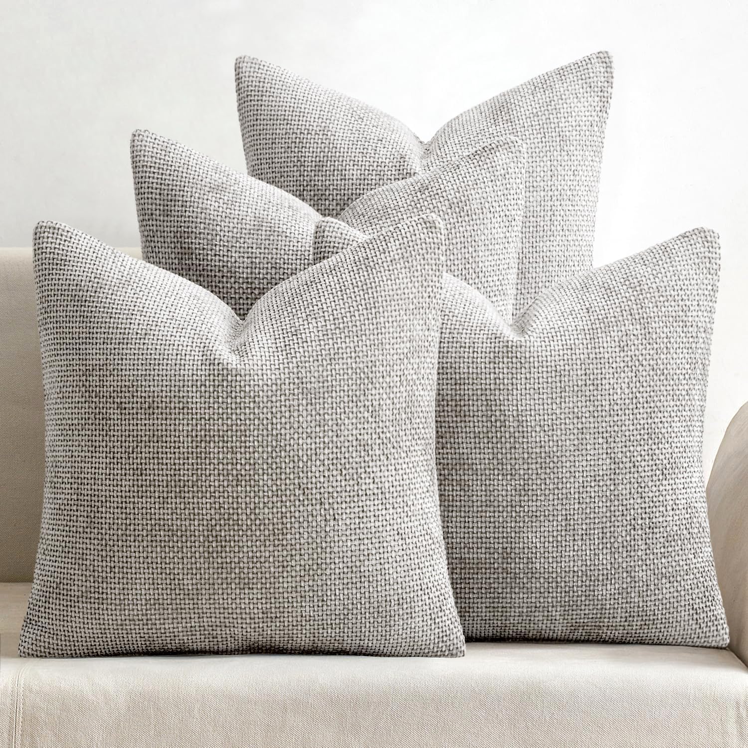 MIULEE Pack of 4 Couch Throw Pillow Covers 18x18 Inch Neutral Soft Decorative Chenille Pillow Covers Farmhouse Boho Cushion Covers for Mid Century Modern Spring Home Decor Sofa Bedroom Living Room