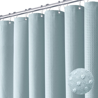 Dynamene Sage Green Shower Curtain - Waffle Textured Heavy Duty Thick Fabric Shower Curtains for Bathroom, 256GSM Luxury Weighted Polyester Cloth Bath Curtain Set with 12 Plastic Hooks，72Wx72H,Green