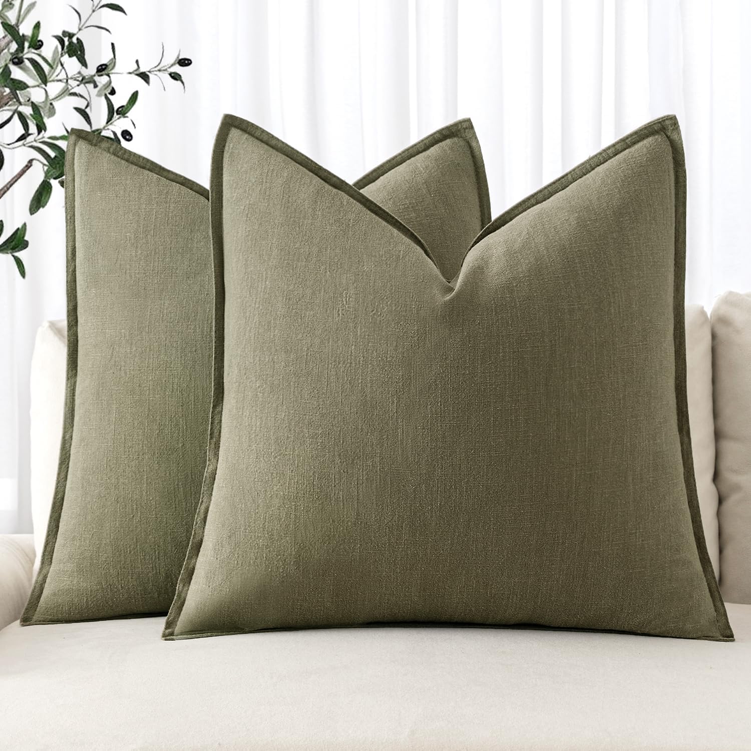MIULEE Decorative Linen Euro Sham Pillow Covers 24x24 Natural Beige Boho Farmhouse Neutral Couch Throw Pillows for Bed Pack of 2 Accent Modern Pillowcase Sofa Livingroom Home Decor