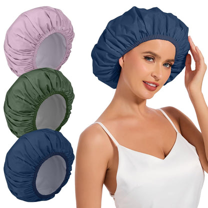 Shower Cap for Women Waterproof Reusable, Large Shower Cap Non-Slip with Elastic Band, Washable Bath Hair Hat for Long Hair, Braids (Pink)