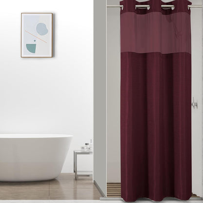 No Hook Waffle Shower Curtain with Snap in Fabric, Waterproof Shower Curtains with See Through Top Window, Hotel Luxury Heavy Duty Bathroom Curtain and Liner Set, 72'' x 75'', Black