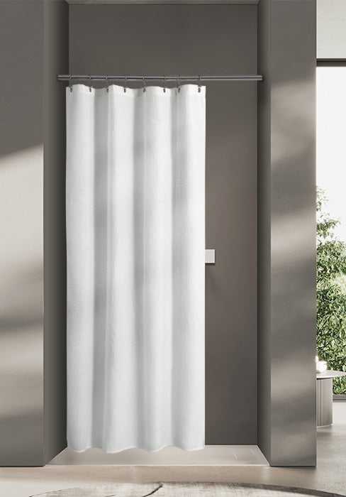 Design Waffle Weave White Shower Curtain Hotel Luxury Quality, Fabric Shower Curtains for Bathroom, Pique Pattern Cloth, Water Repellent and Machine Washable, Standard Size 71" x 72"