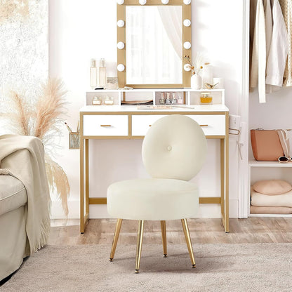 Armless Vanity Chair for Makeup Room, Velvet Vanity Stool with Back, Living Room Chair with Solid Metal Legs for Bedroom, Study Room, Vanity(Khaki)