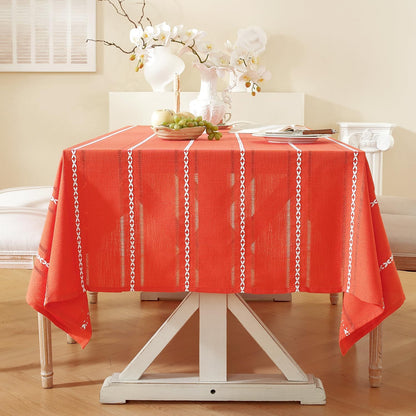 60 x 84 inches Farmhouse Style Linen tablecloths, Wrinkle Resistant Washable Dining Room Table Cloths for Rectangle Tables - Hemstitch Light Coffee