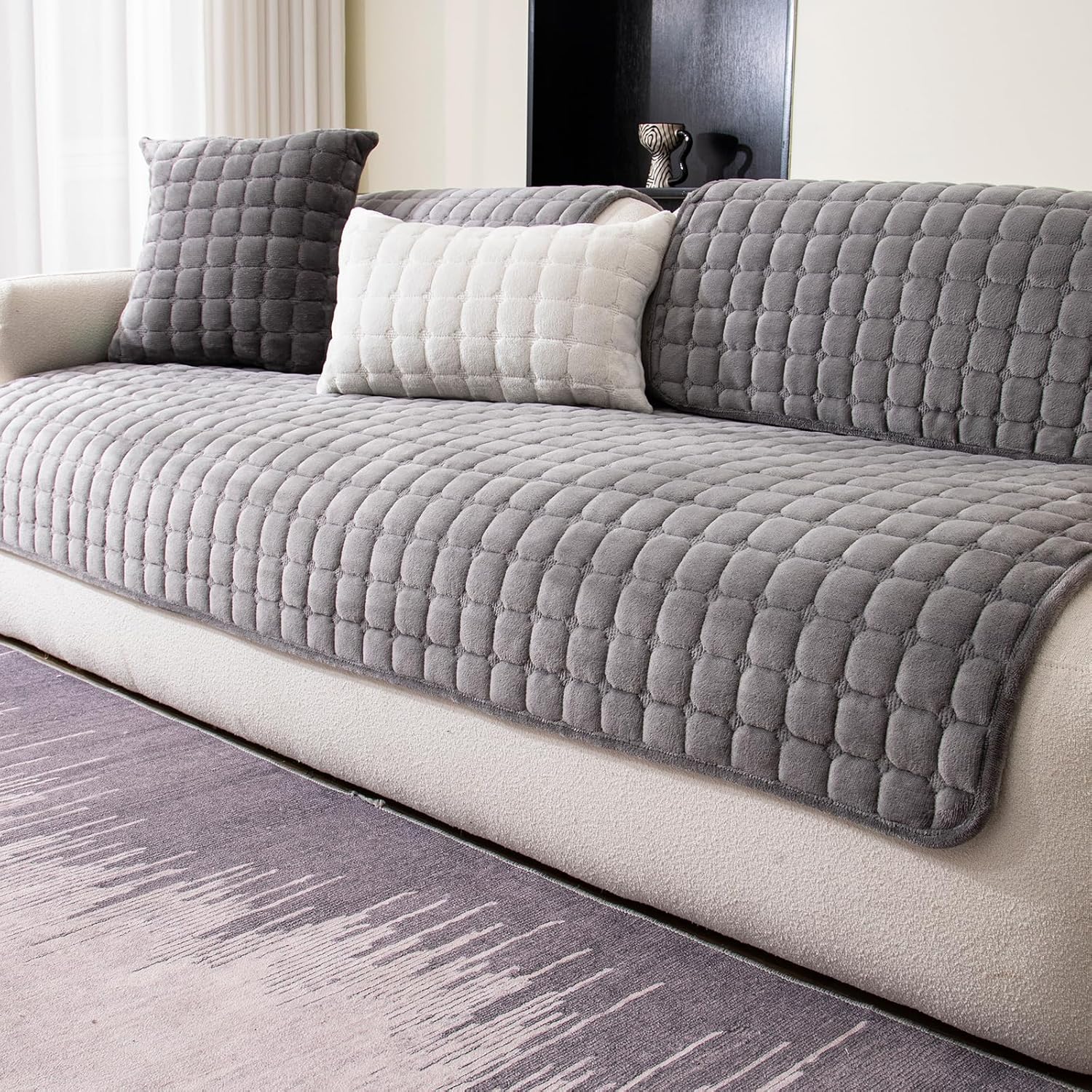Couch Cover, Washable Sectional Sofa Cover, Anti Slip Sofa Slipcovers for 3 Cushion Couch Sofa L Shaped Recliner, Furniture Protector Covers for Pets Kids(Khaki, Only 1 PCS)