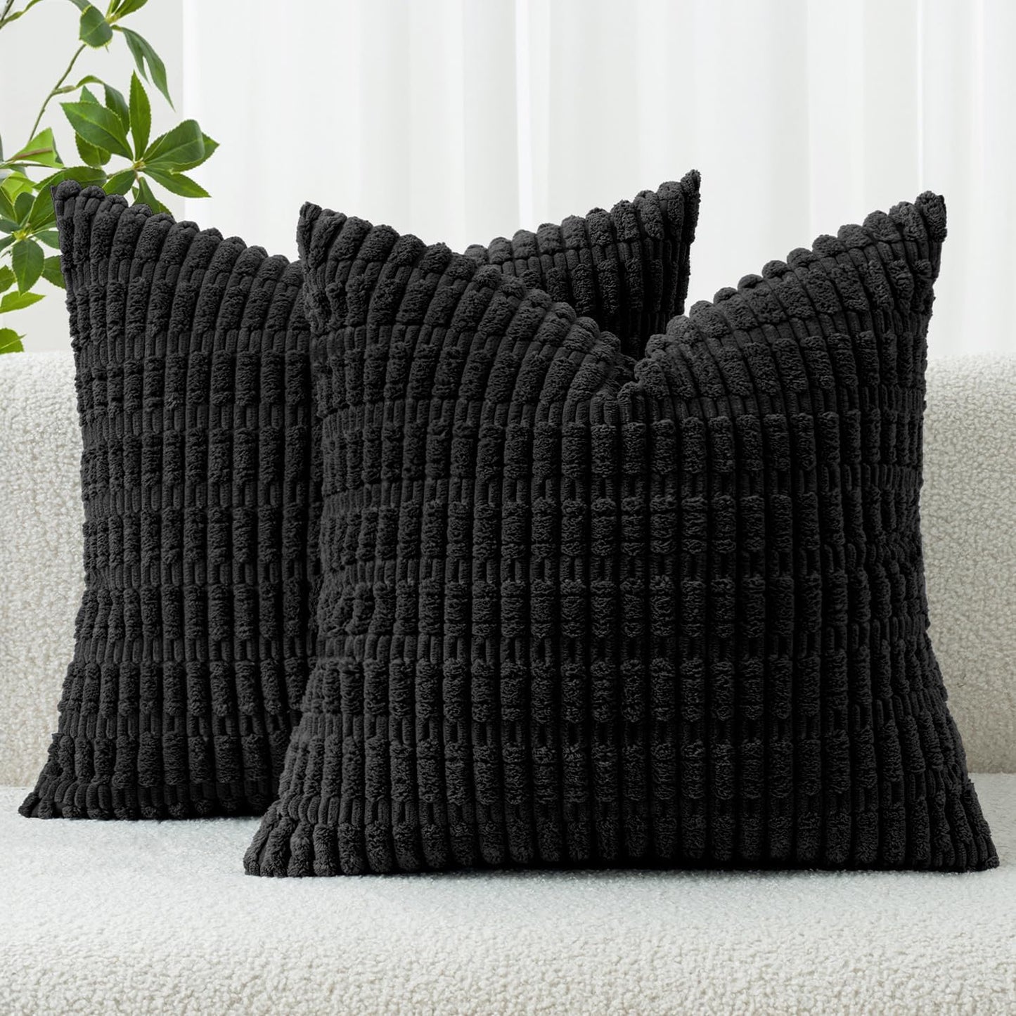 MIULEE Pack of 2 Corduroy Decorative Throw Pillow Covers 18x18 Inch Soft Boho Striped Pillow Covers Modern Farmhouse Home Decor for Sofa Living Room Couch Bed Cream White