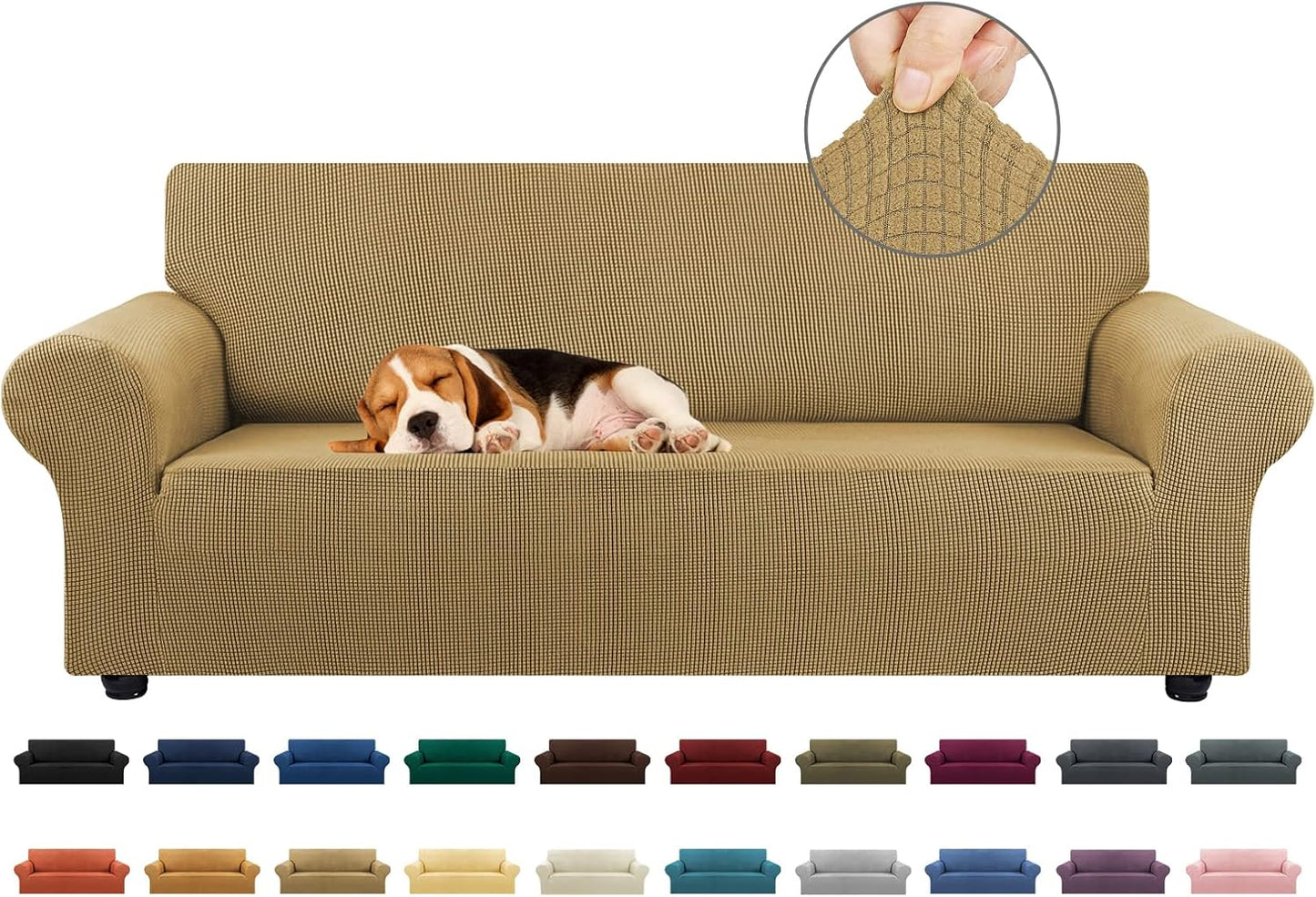 Stretch Sofa Cover Slipcover ，Couch Covers for 3 Cushion Couch Sofa pet Friendly (78"-94") Furniture Protector Sofa with Elastic Bottom for Kids,Dog, Jacquard Small Checked(Large,Black)