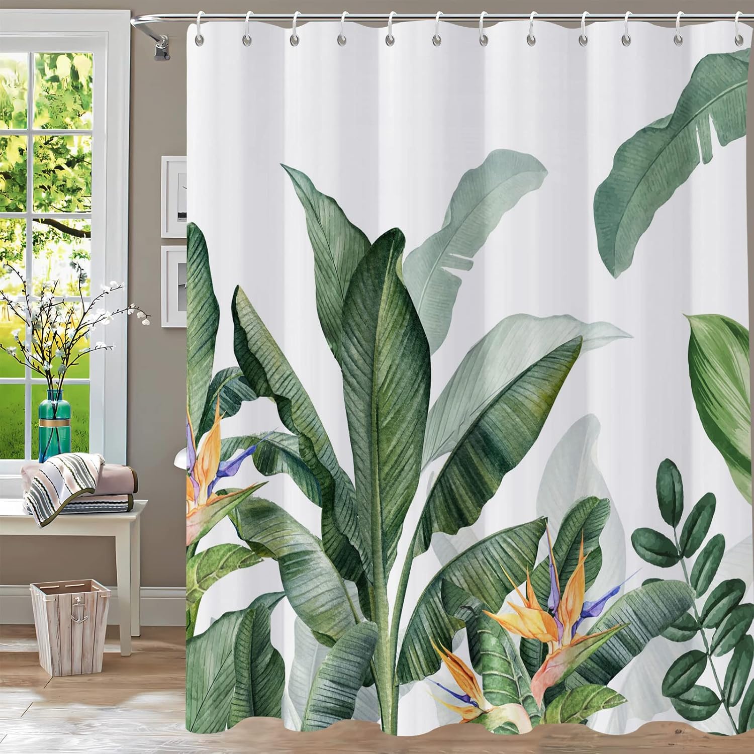 Shower Curtain Blue Eucalyptus Shower Curtains for Bathroom, Watercolor Leaf Shower Curtain Sets Waterproof Plant Shower Curtain Leaves Fabric Cloth Bathroom Curtains 72x72 inch with Hooks