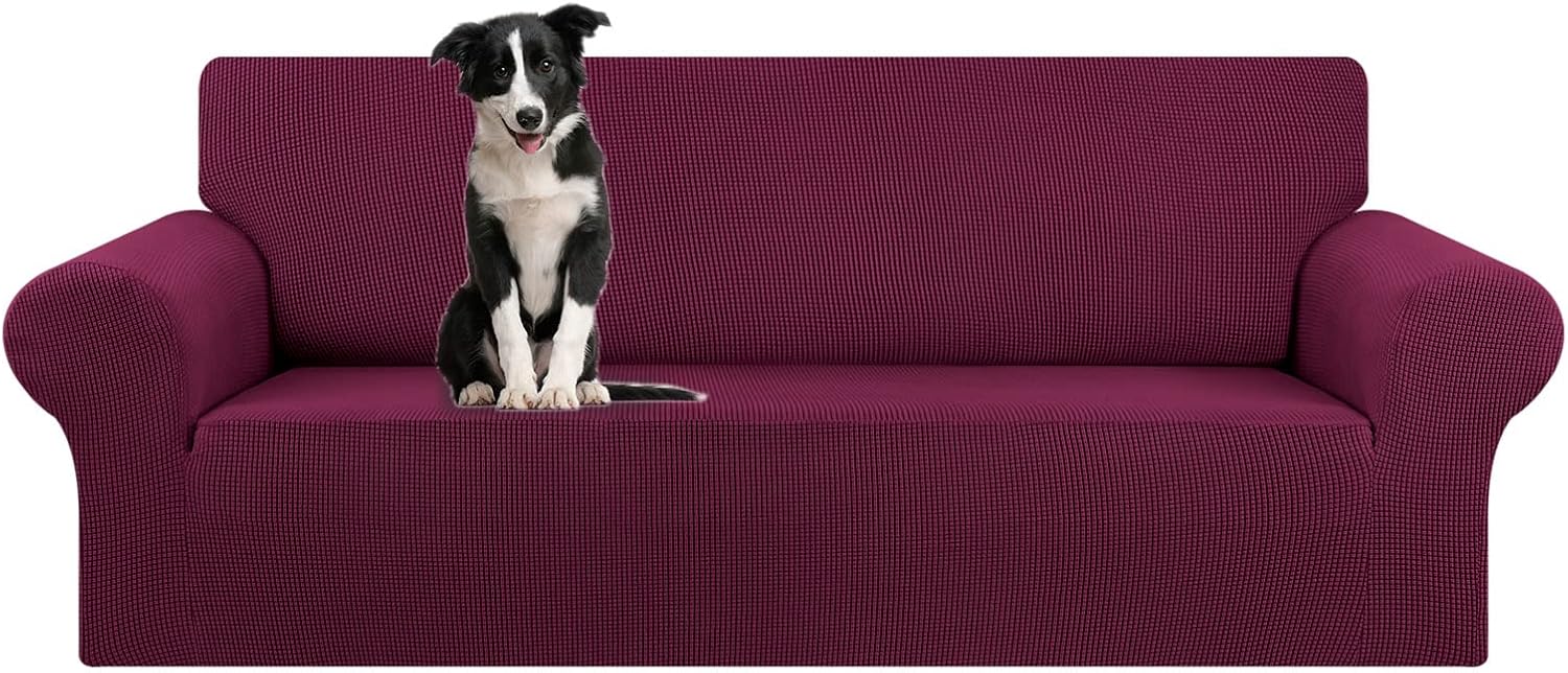 Stretch Sofa Cover Slipcover ，Couch Covers for 3 Cushion Couch Sofa pet Friendly (78"-94") Furniture Protector Sofa with Elastic Bottom for Kids,Dog, Jacquard Small Checked(Large,Black)