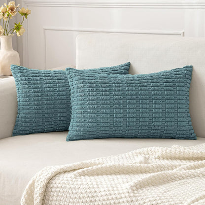 MIULEE Pack of 2 Corduroy Decorative Throw Pillow Covers 18x18 Inch Soft Boho Striped Pillow Covers Modern Farmhouse Home Decor for Sofa Living Room Couch Bed Cream White