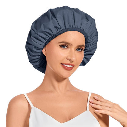 Shower Cap for Women Waterproof Reusable, Large Shower Cap Non-Slip with Elastic Band, Washable Bath Hair Hat for Long Hair, Braids (Pink)