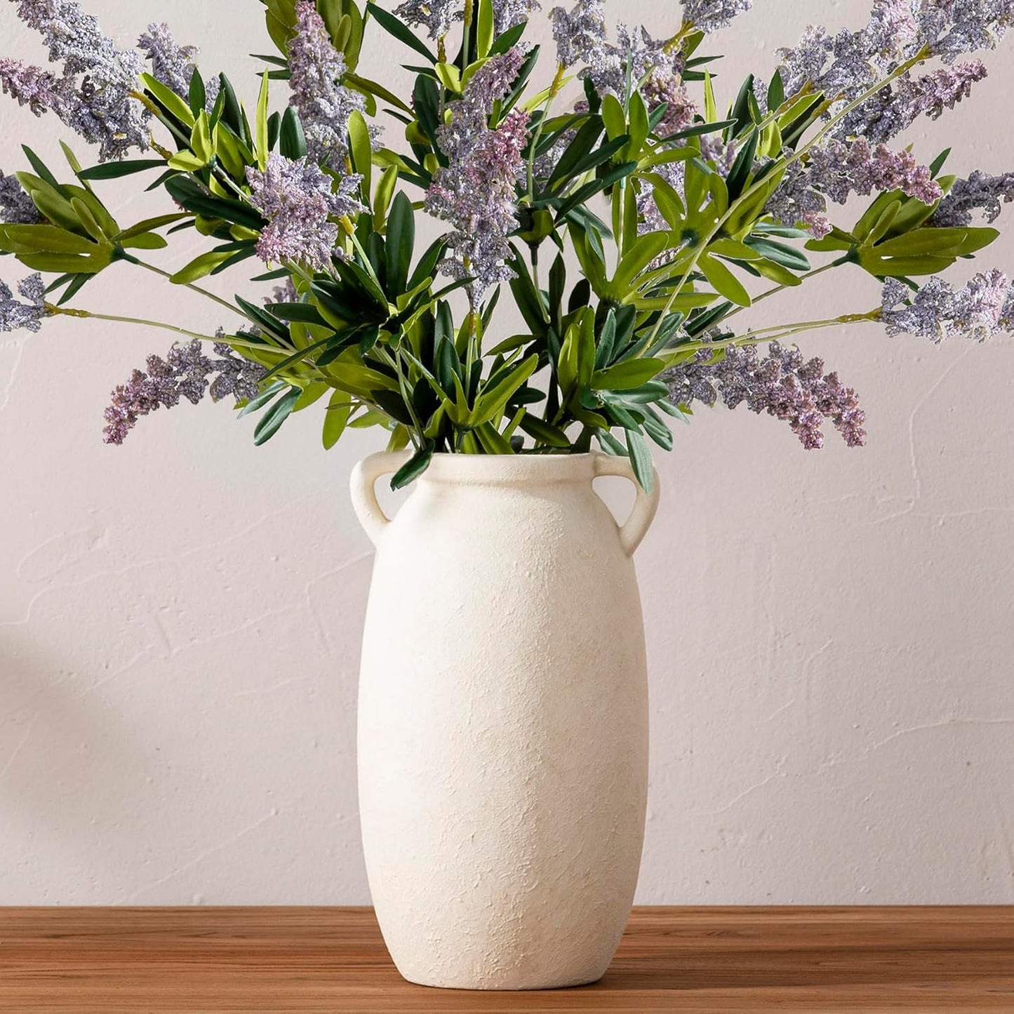Ceramic Flower Vase 7.6 inch Farmhouse Rustic Vase Decorative Pottery Terracotta Vases for Home Decor Table Mantle Fireplace Living Room Bathroom Wedding Centerpiece (Whitewashed)