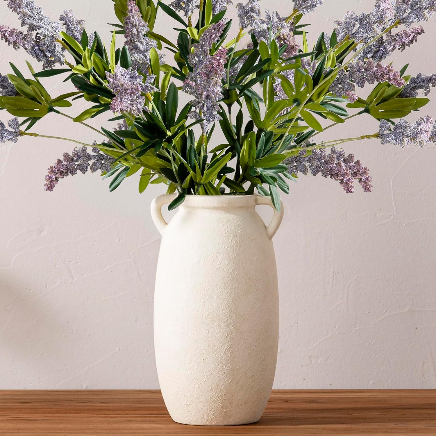 Ceramic Flower Vase 7.6 inch Farmhouse Rustic Vase Decorative Pottery Terracotta Vases for Home Decor Table Mantle Fireplace Living Room Bathroom Wedding Centerpiece (Whitewashed)