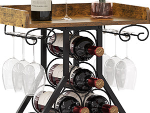 X-cosrack Wine Rack Freestanding Floor, Wine Storage Rack Mini Bar Table with Tabletop, Glass Holder Wine Bottle Display Stand Liquor Cabinet for Home Bar Kitchen Living Room