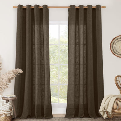 Natural Ivory Linen Semi Sheer Curtains 84 inch Length, Cream Light Filtering Soft Thick Neutral Living Room Drapes with Bronze Grommet for Bedroom/Farmhouse, 2 Panels, 52 x 84 Inch