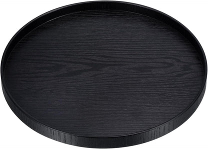 Wood Serving Tray 8 Inch, Round Decorative Platter for Home Decor Kitchen Table Candle Holder, Black