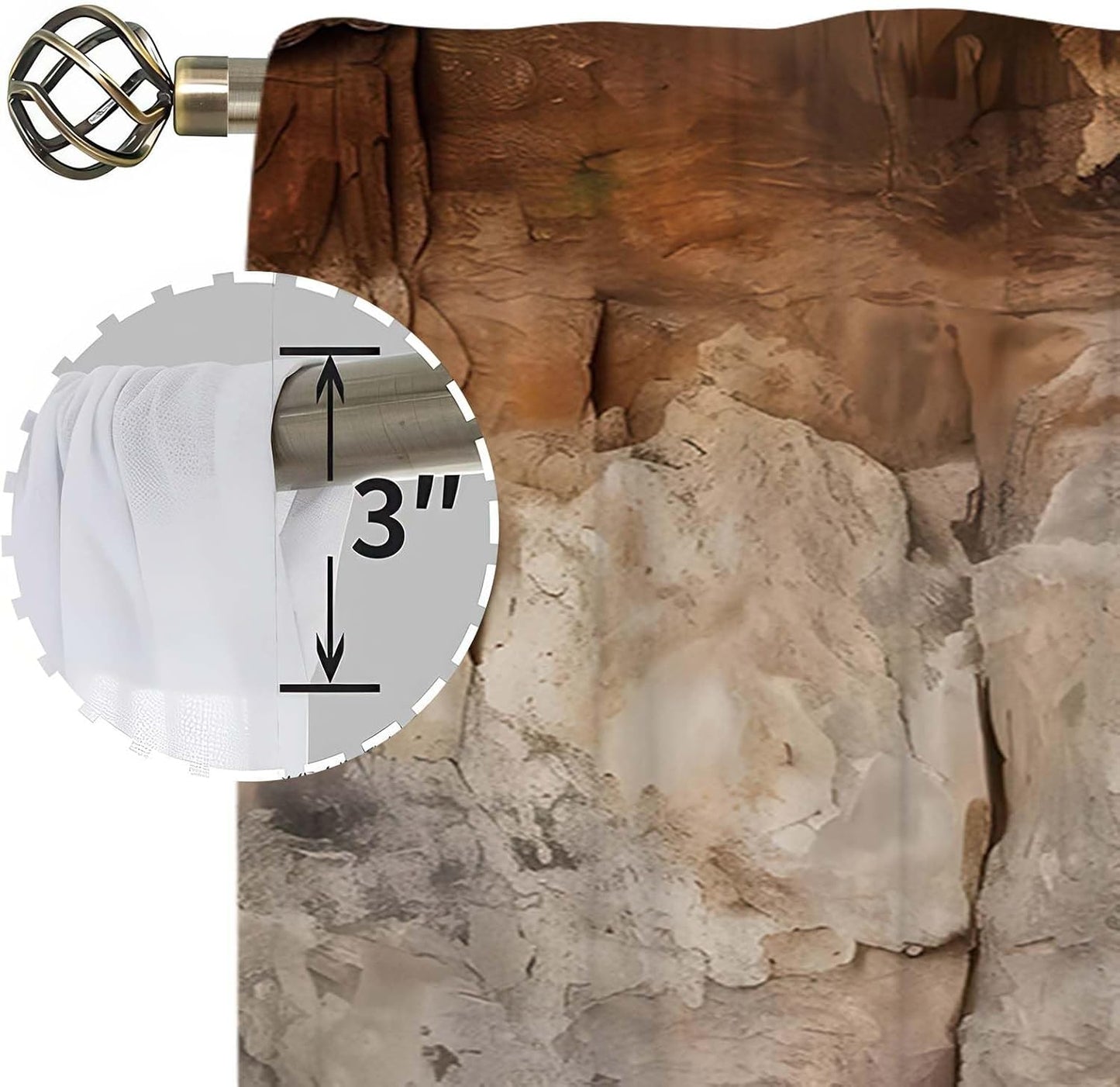 21x54Inch Rock Texture Curtains Nature Stone Pattern Design Semi Sheer Window Treatments Bedroom Living Room Rustic Cabin Home Decoration Voile Drapes 2 Panels Rod Pocket Polyester