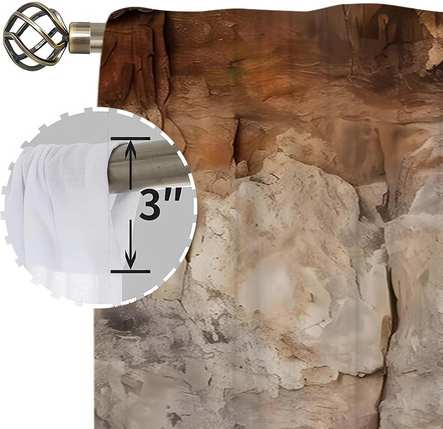 21x54Inch Rock Texture Curtains Nature Stone Pattern Design Semi Sheer Window Treatments Bedroom Living Room Rustic Cabin Home Decoration Voile Drapes 2 Panels Rod Pocket Polyester
