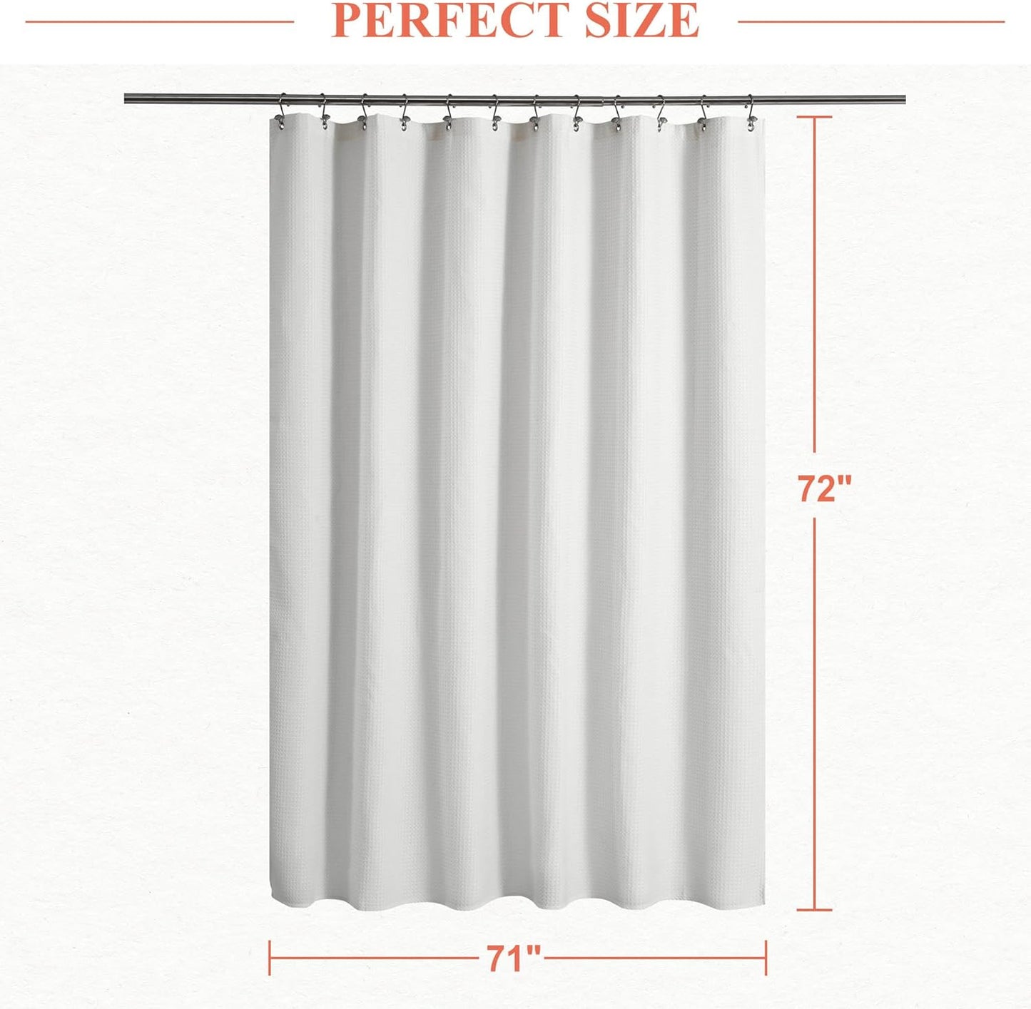 Design Waffle Weave White Shower Curtain Hotel Luxury Quality, Fabric Shower Curtains for Bathroom, Pique Pattern Cloth, Water Repellent and Machine Washable, Standard Size 71" x 72"