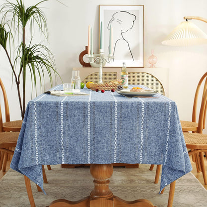 60 x 84 inches Farmhouse Style Linen tablecloths, Wrinkle Resistant Washable Dining Room Table Cloths for Rectangle Tables - Hemstitch Light Coffee