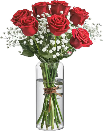 Glass Cylinder Vases, Bud Vase for Centerpieces, 8 Inch Tall Ribbed Vase Hurricane Floating Candle Holder, Decorative Flower Vases for Wedding Reception, Home Decor, Housewarming Gift (Clear)