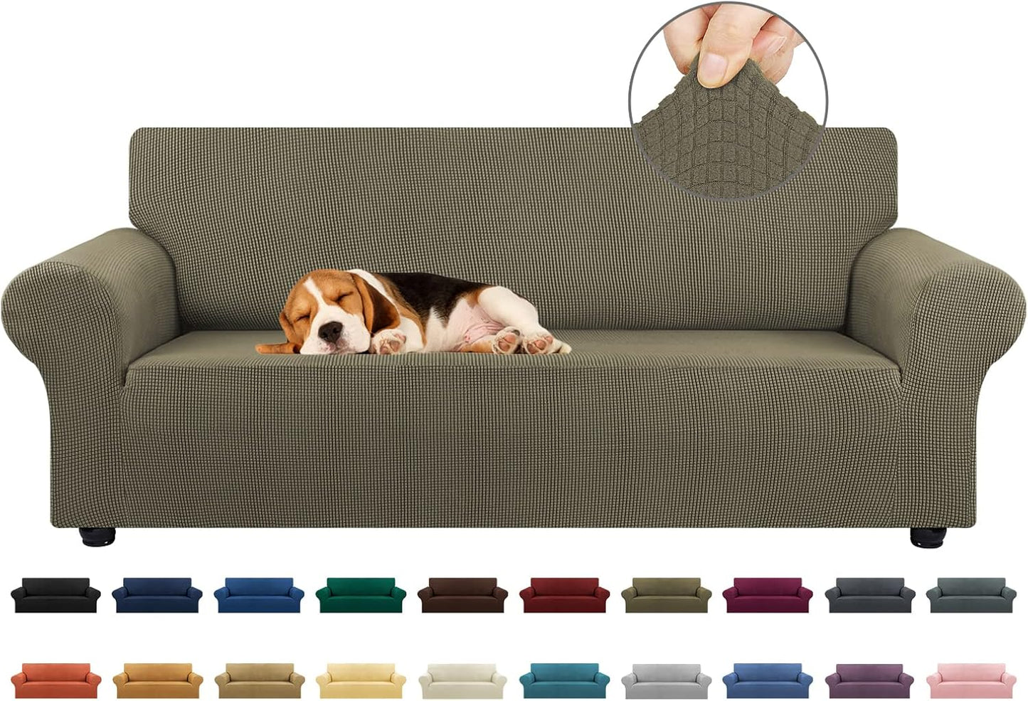 Stretch Sofa Cover Slipcover ，Couch Covers for 3 Cushion Couch Sofa pet Friendly (78"-94") Furniture Protector Sofa with Elastic Bottom for Kids,Dog, Jacquard Small Checked(Large,Black)