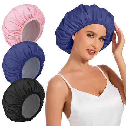 Shower Cap for Women Waterproof Reusable, Large Shower Cap Non-Slip with Elastic Band, Washable Bath Hair Hat for Long Hair, Braids (Pink)