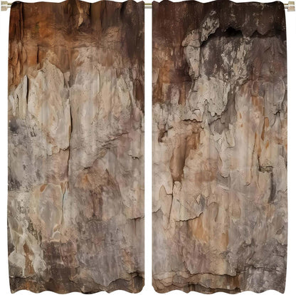 21x54Inch Rock Texture Curtains Nature Stone Pattern Design Semi Sheer Window Treatments Bedroom Living Room Rustic Cabin Home Decoration Voile Drapes 2 Panels Rod Pocket Polyester