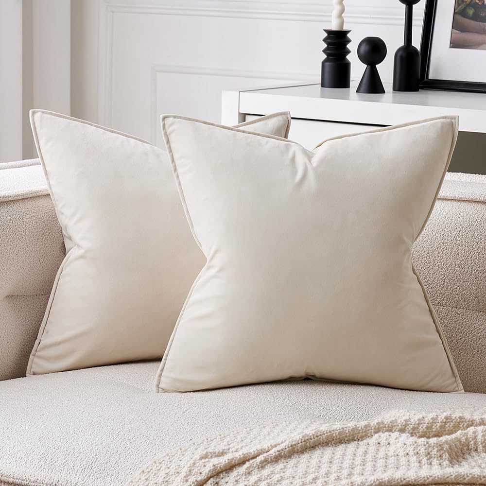 MIULEE Brown Velvet Throw Pillow Covers 20x20 Soft Decorative Solid Square Cushion Cases Pack of 2 Modern Luxury Home Decor for Couch, Sofa, Bedroom