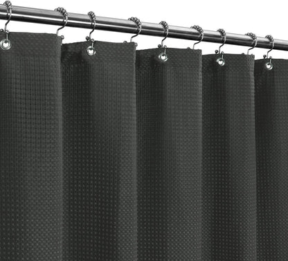 Design Waffle Weave White Shower Curtain Hotel Luxury Quality, Fabric Shower Curtains for Bathroom, Pique Pattern Cloth, Water Repellent and Machine Washable, Standard Size 71" x 72"