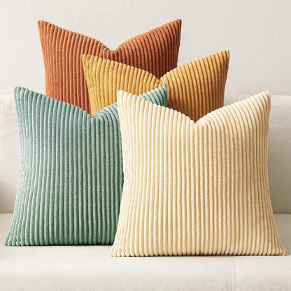 Boho Farmhouse Sage Green Throw Pillow Covers 18x18 Inch Set of 4 Mordern Nordic Cushion Covers Soft Corduroy Spring Home Decor for Couch Bed Sofa Living Room Forest Green
