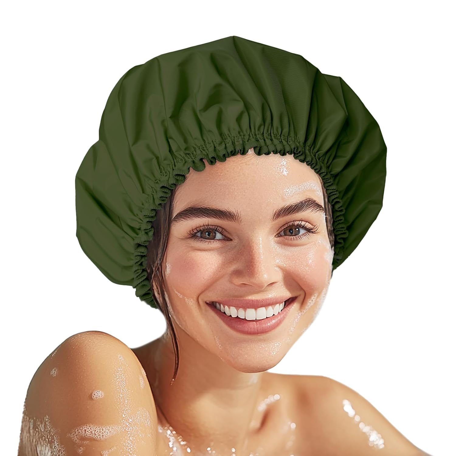 Shower Cap for Women, Double Layer Waterproof Bath Cap, Reusable Hair Protector, Large Waterproof Shower Bonnet Washable Elastic Band Bath Hair Hat for Long Hair, Braids， - Pink