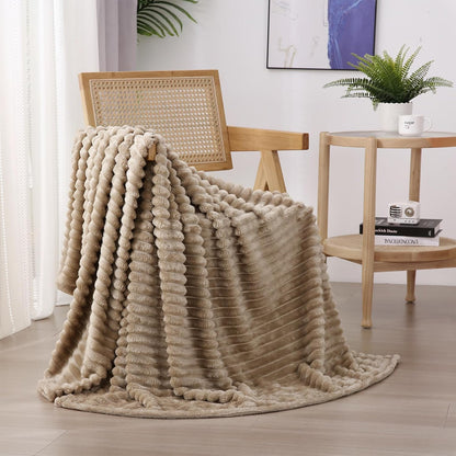Sage Green Fleece Throw Blanket 50”×60” for Couch Sofa Bed,Super Soft Cozy Plush Microfiber Flannel Blanket with Stripes Design Lightweight for Adults,Woman,Girls