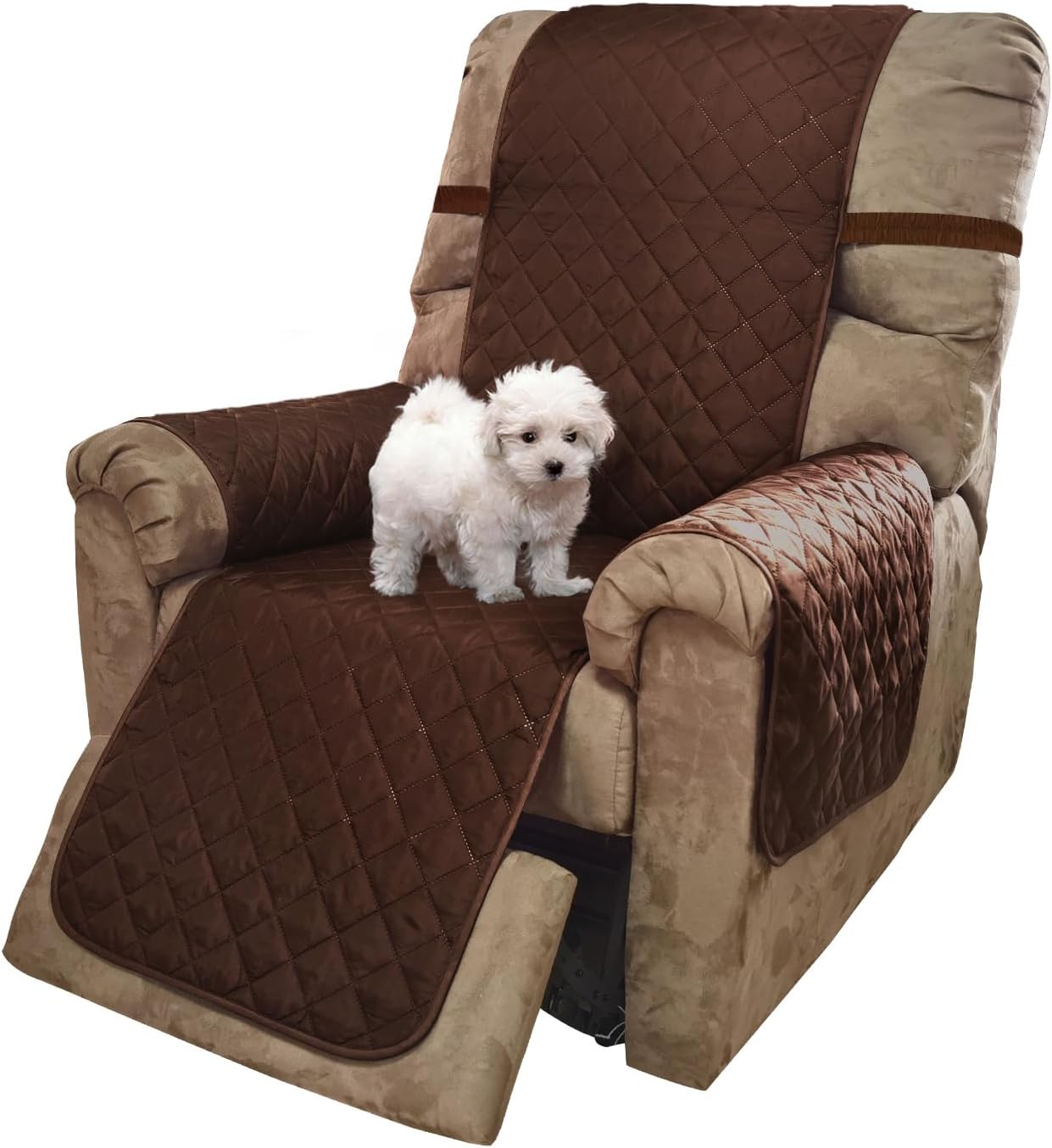 Reversible Sofa Cover Washable Couch Cover for Dogs Friendly with Elastic Straps Water Repellent Furniture Protector for 3 Cushion Couch (Sofa, Coffee/Beige)