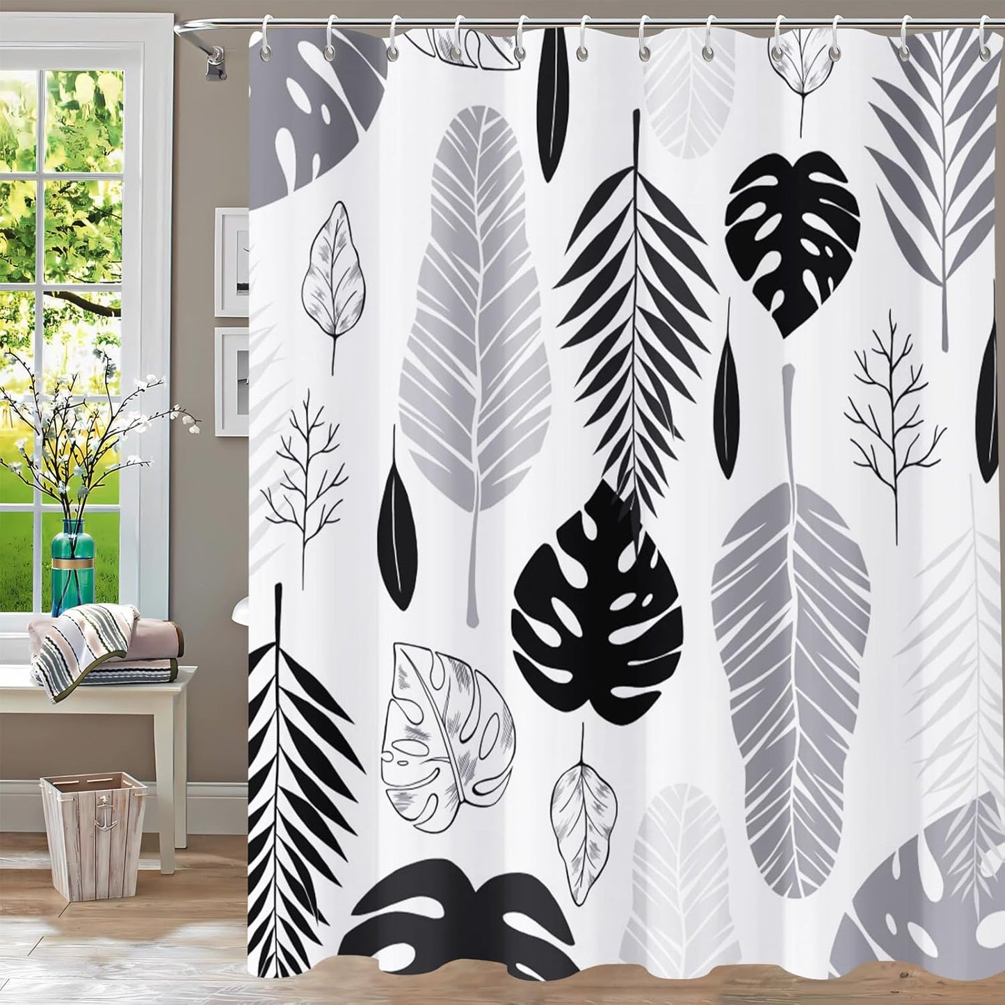 Shower Curtain Blue Eucalyptus Shower Curtains for Bathroom, Watercolor Leaf Shower Curtain Sets Waterproof Plant Shower Curtain Leaves Fabric Cloth Bathroom Curtains 72x72 inch with Hooks