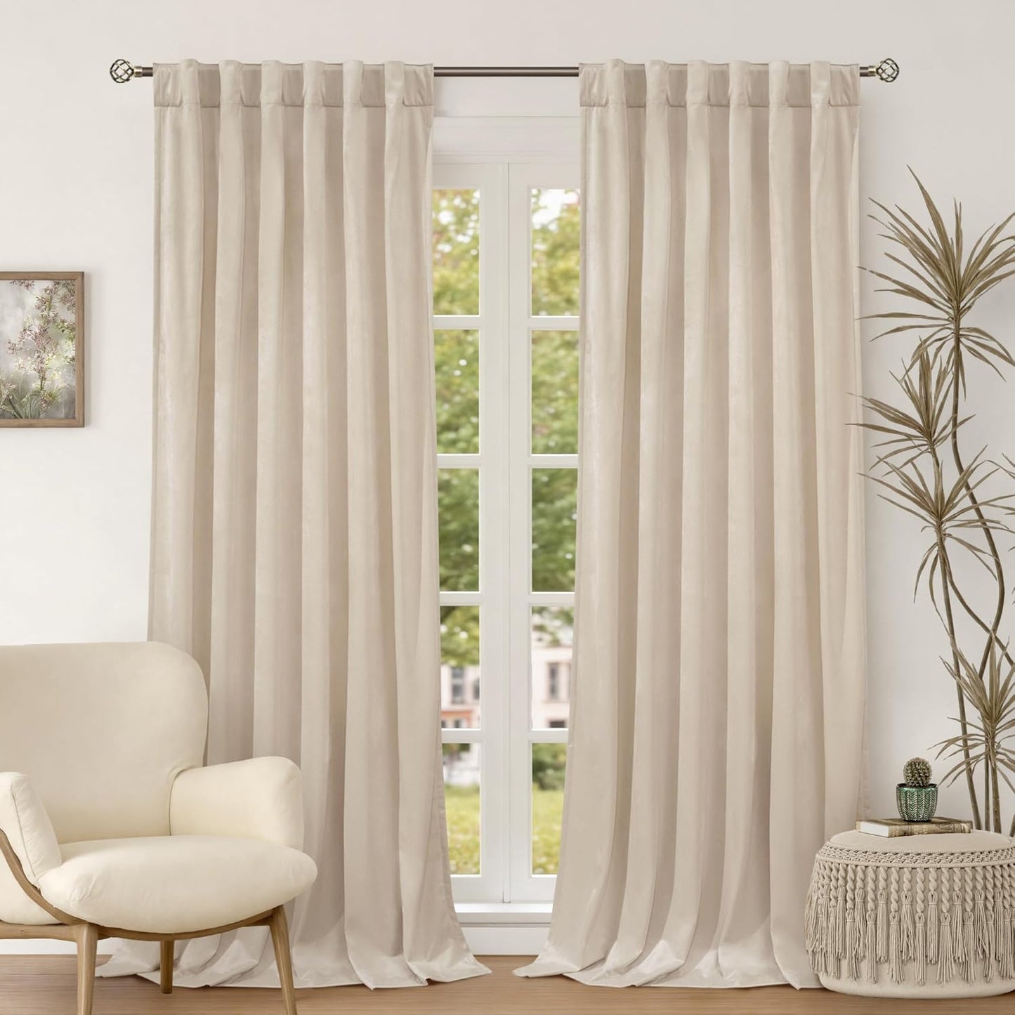 Green Velvet Curtains 84 Inch Length, Thermal Insulated Blackout Curtains Room Darkening Drapes with Back Tab and Rod Pocket for Living Room/French Door, Set of 2 Panels, 52 x 84 Inch