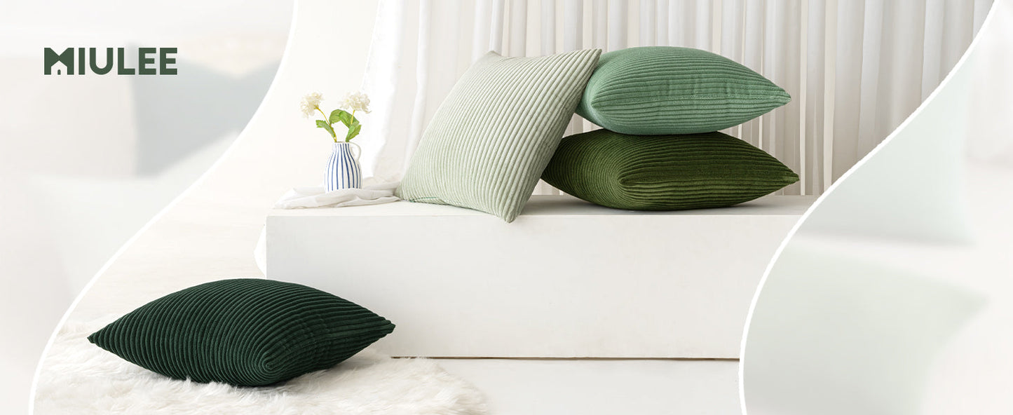 Boho Farmhouse Sage Green Throw Pillow Covers 18x18 Inch Set of 4 Mordern Nordic Cushion Covers Soft Corduroy Spring Home Decor for Couch Bed Sofa Living Room Forest Green
