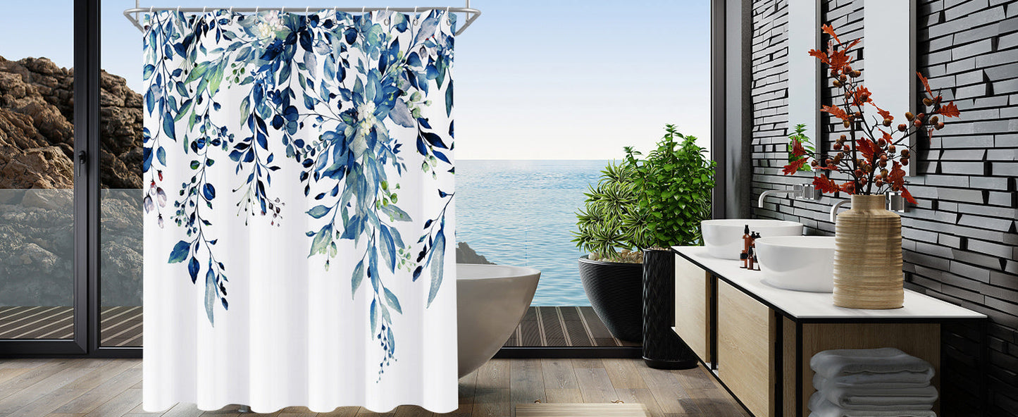 Shower Curtain Blue Eucalyptus Shower Curtains for Bathroom, Watercolor Leaf Shower Curtain Sets Waterproof Plant Shower Curtain Leaves Fabric Cloth Bathroom Curtains 72x72 inch with Hooks