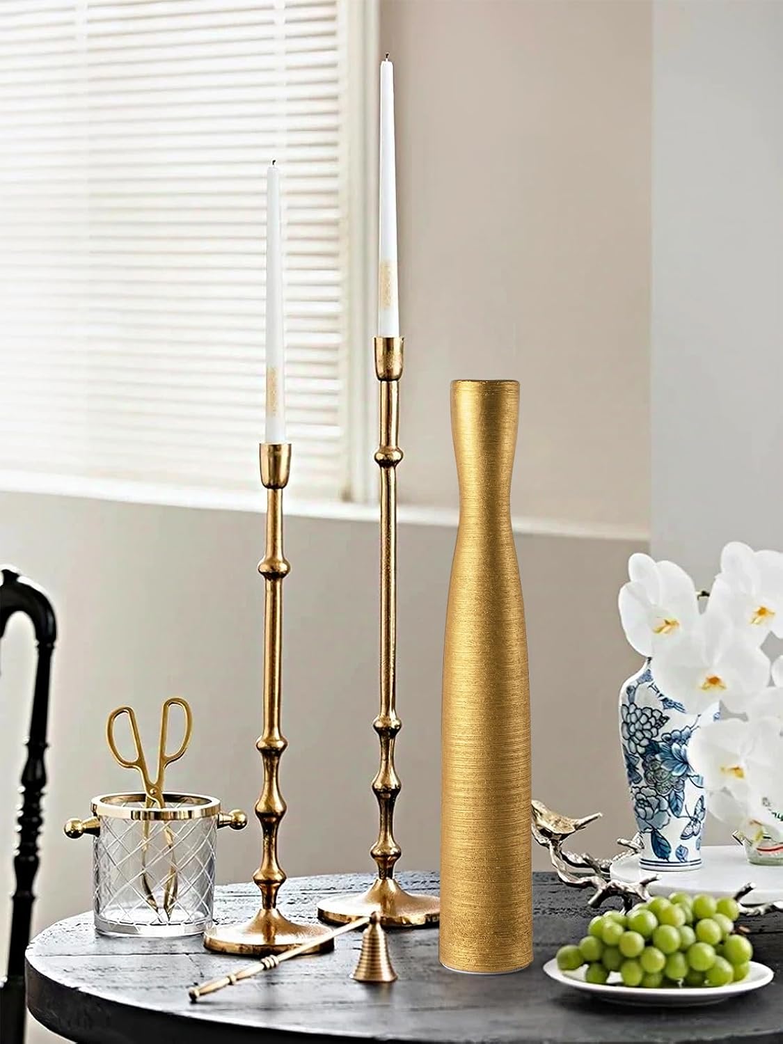Tall Gold Vase, 16.5 Inch Skinny Flower Vases, Handmade Ceramic Vase Modern Minimalist Style for Living Room,Home,Office,Centerpiece,Table,Wedding Party