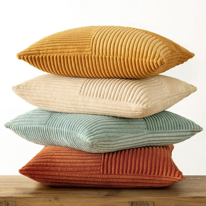 Teal Orange Decorative Throw Pillow Covers 18x18 Inch Set of 4 Boho Corduroy Striped Cushion Cases Modern Farmhouse Patchwork Pillow Cases for Couch Sofa Bedroom Home Decor