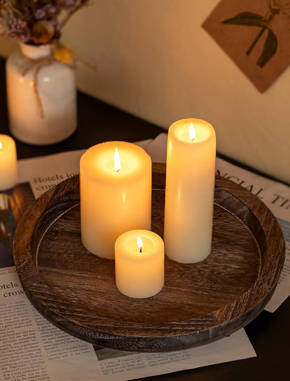 Candle Plate Holder Tray: Round Wood Decorative Candle Plate - Rustic Farmhouse CoffeeTable Decor - Tealight Pillar Trays for Home Decor (Distressed)