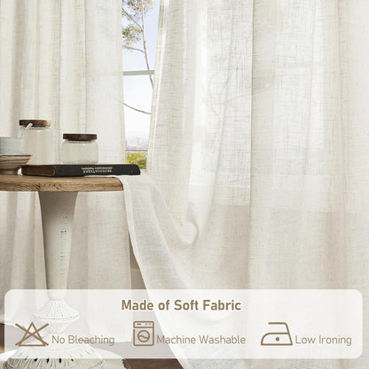 Natural Ivory Linen Semi Sheer Curtains 84 inch Length, Cream Light Filtering Soft Thick Neutral Living Room Drapes with Bronze Grommet for Bedroom/Farmhouse, 2 Panels, 52 x 84 Inch
